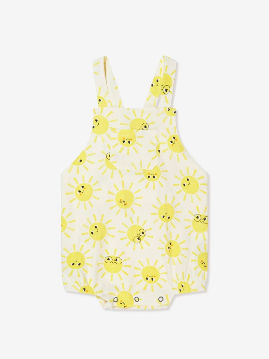 The Bonnie Mob Boys' Organic Cotton Ivory Bubble Romper - Sunshine Dungaree Style