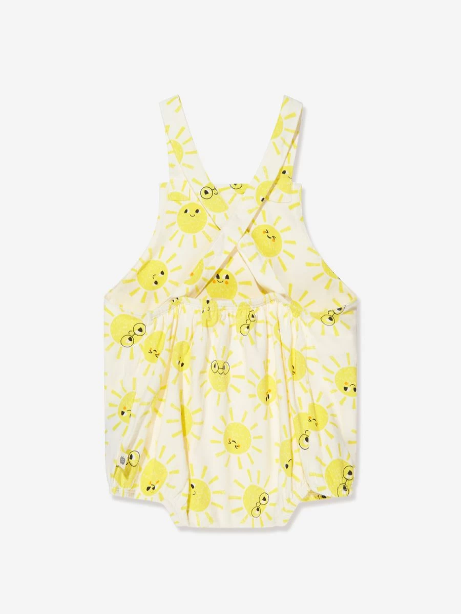 The Bonnie Mob Boys' Organic Cotton Ivory Bubble Romper - Sunshine Dungaree Style