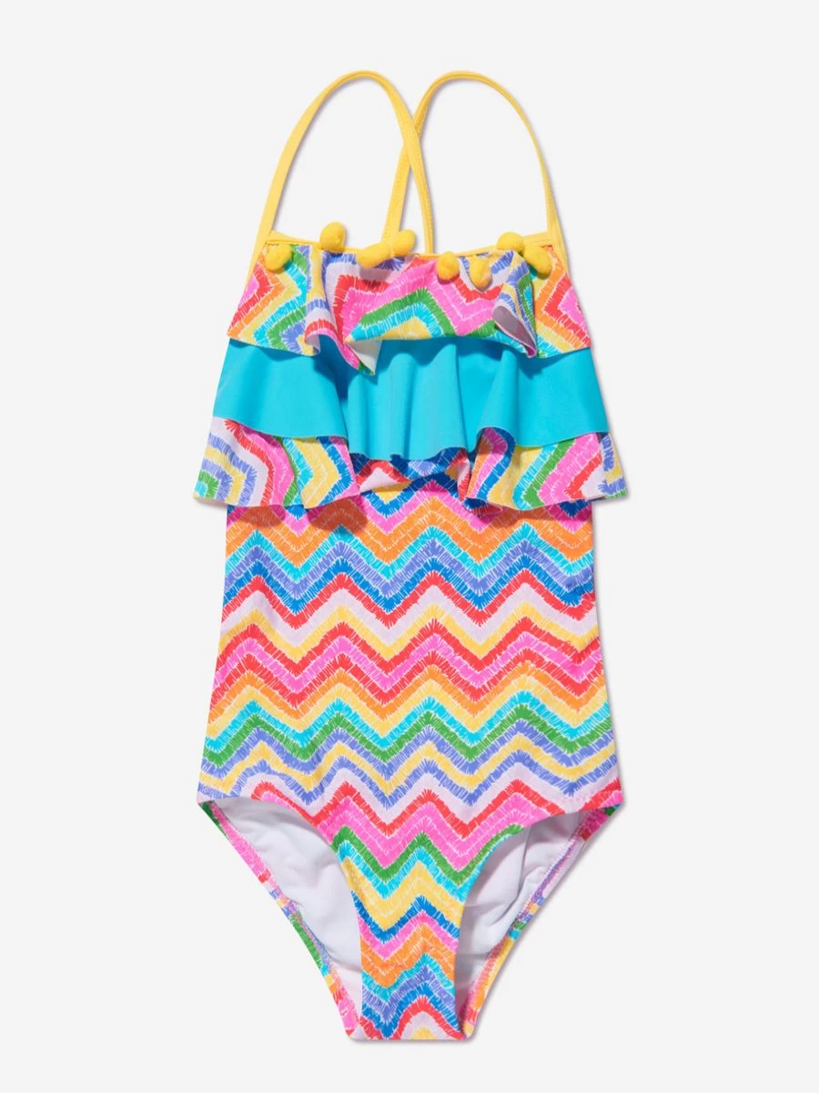 "Nessi Byrd Girls Ruffled Open Back Julie Swimsuit - Colorful Summer Beachwear for Kids"