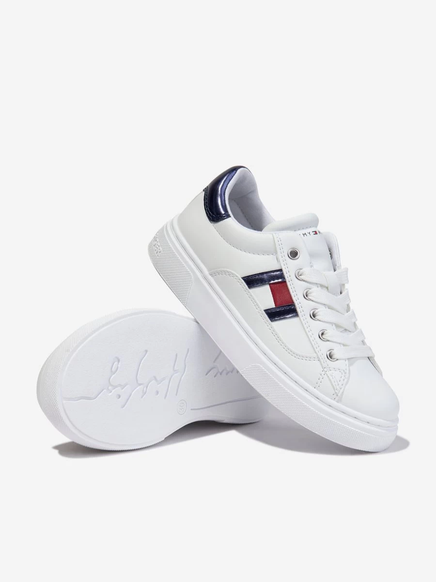Tommy Hilfiger Girls White Low Top Lace-Up Sneakers for Casual Wear