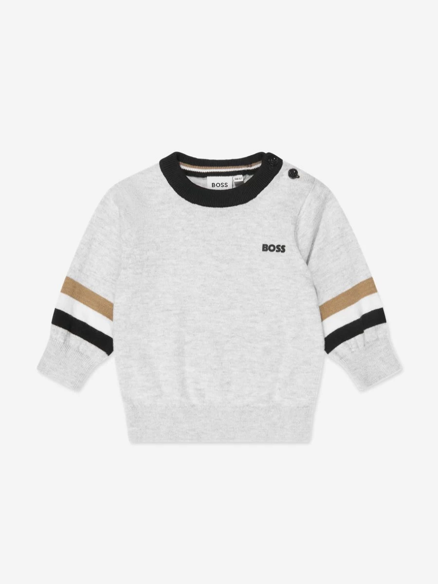 BOSS Baby Boys Grey Knitted Jumper - Soft & Stylish Winter Pullover
