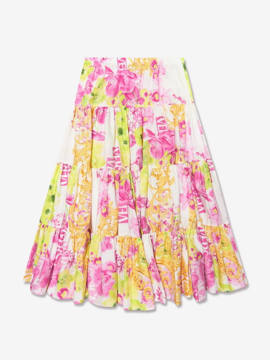 Versace Girls White Orchid Logo Skirt for Kids Fashion