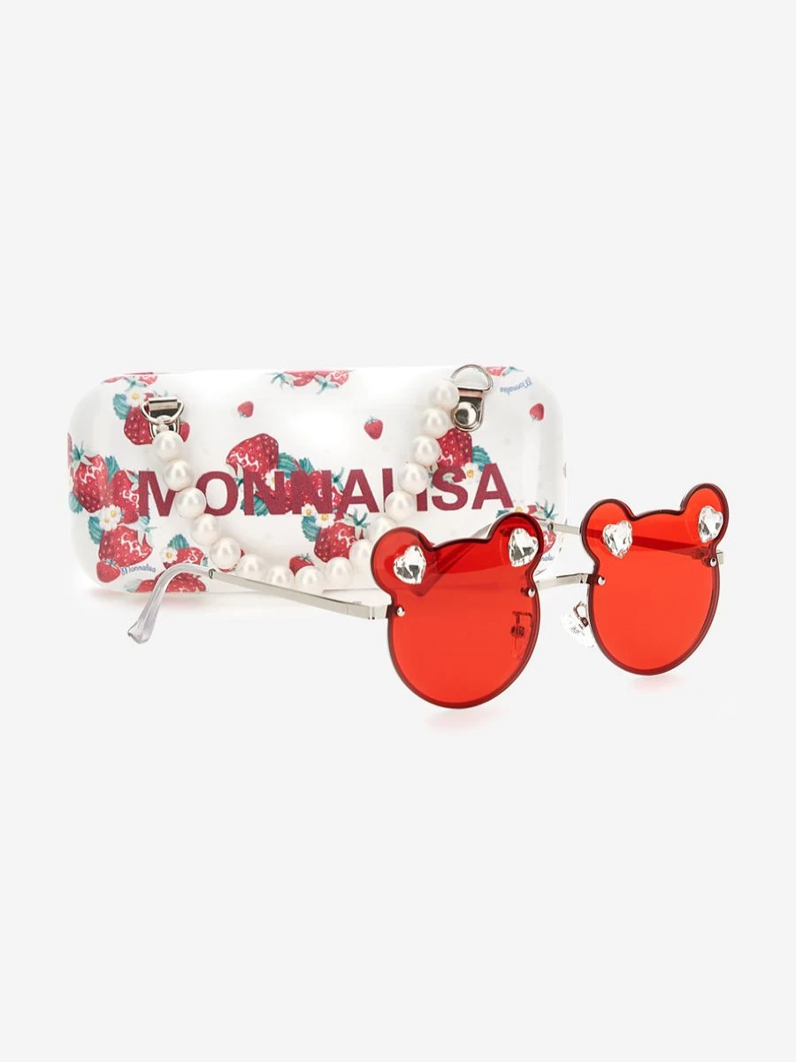 Monnalisa Girls Red Teddy Bear Sunglasses with Protective Case for Kids