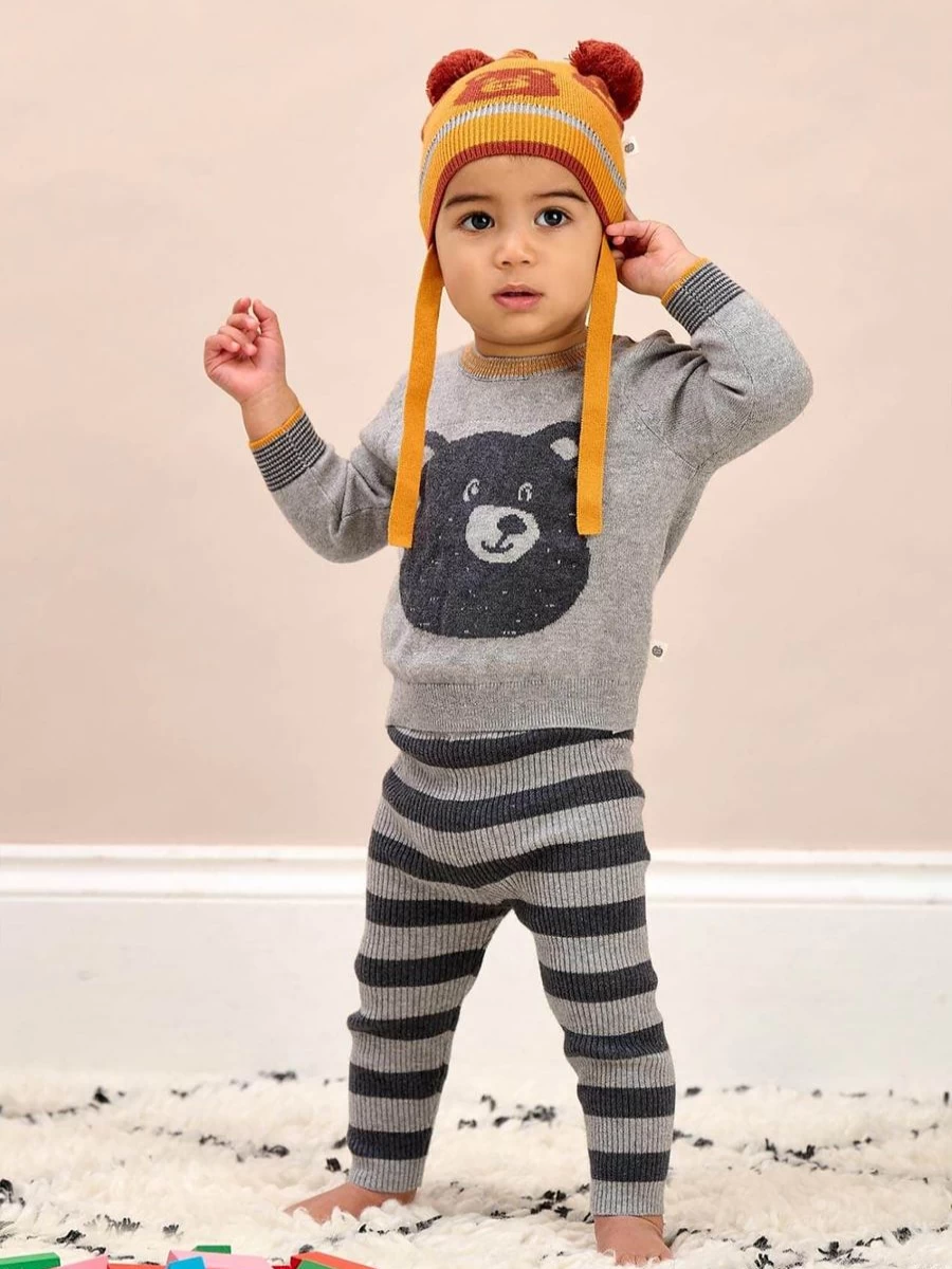 The Bonnie Mob Baby Cashmere Knit Leggings for Girls - Soft Grey Toddler Leg Warmers