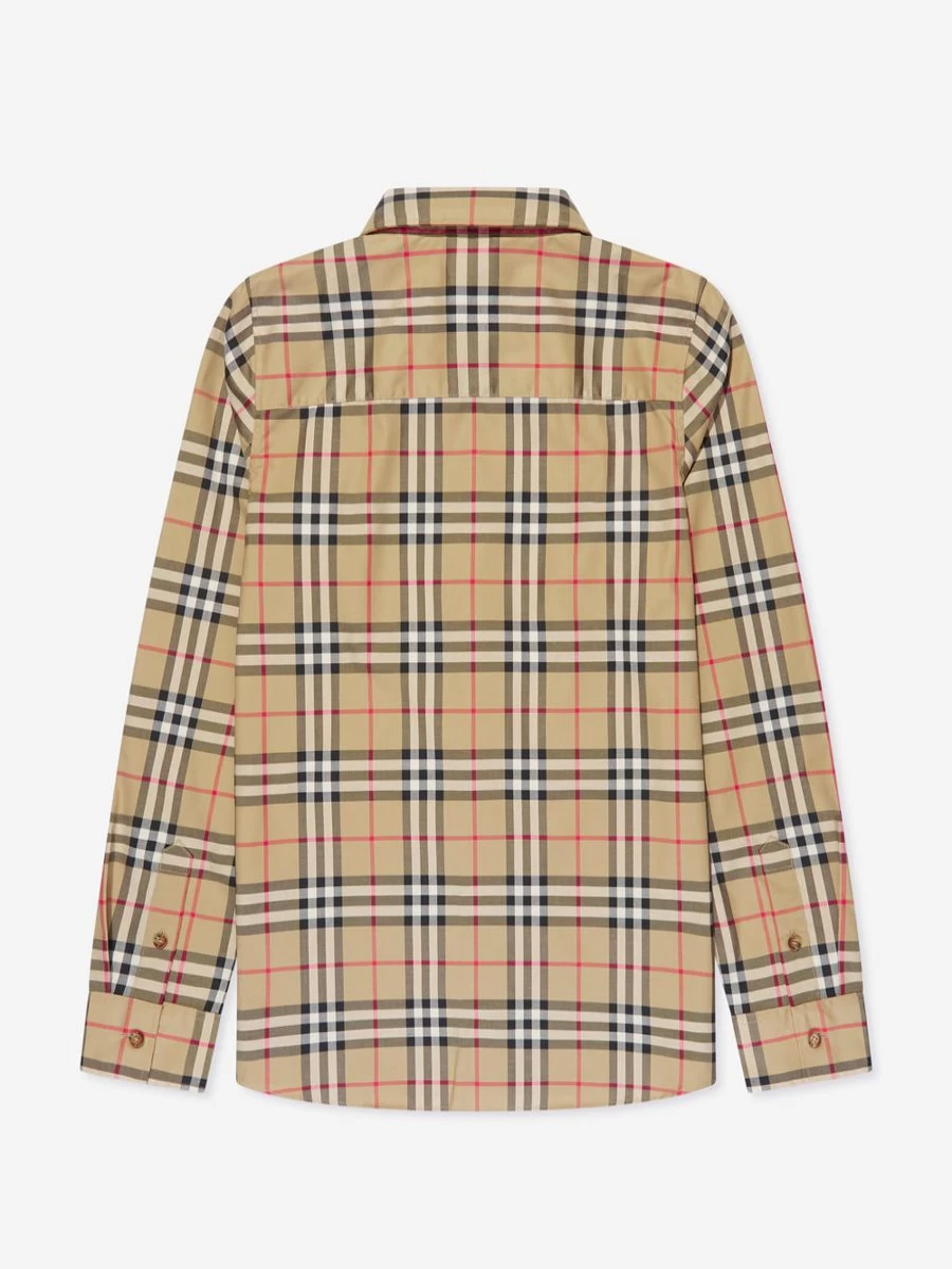 Burberry Kids Teen Boys Owen Beige Check Long Sleeve Shirt