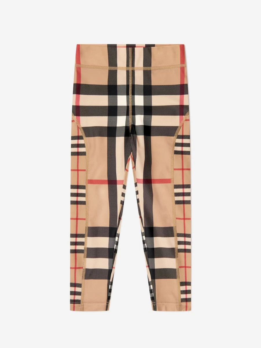 Burberry Kids Girls Isabella Check Pattern Leggings in Beige