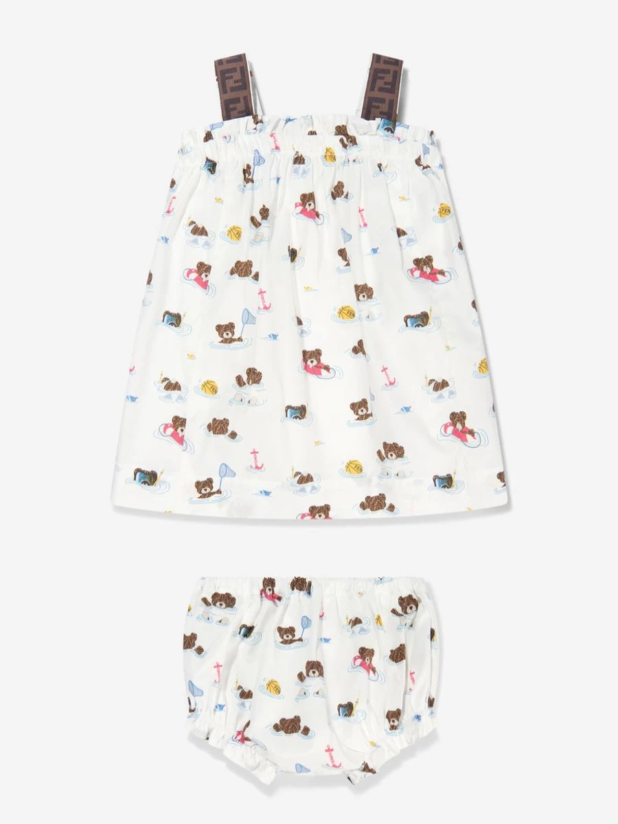 Fendi Kids Baby Girls White Bear Dress with Knickers | Stylish and Comfortable Toddler Outfit