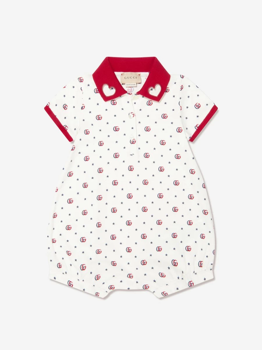 Gucci Kids Baby Girls GG Logo White Romper - Official Collection