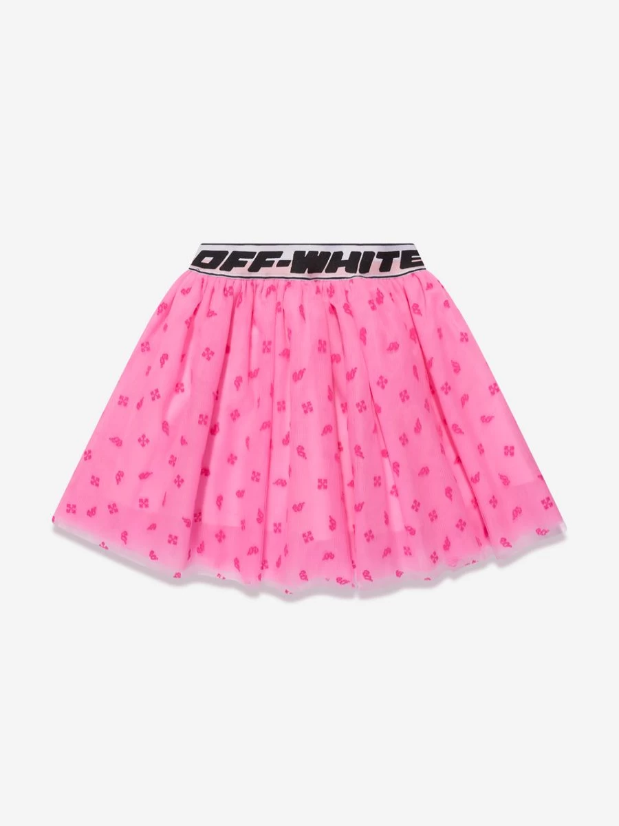 Off-White Girls' Black Logo Band Flocked Tulle Skirt