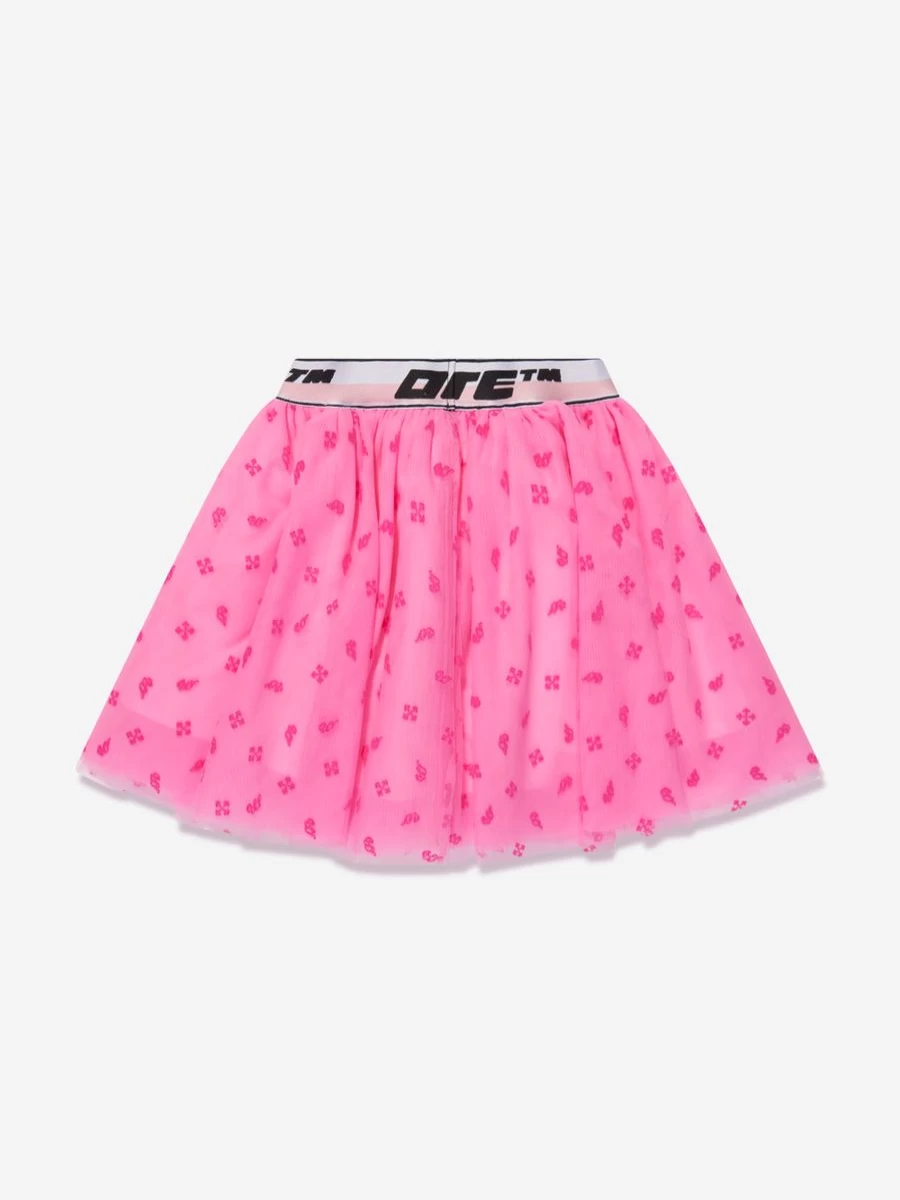 Off-White Girls' Black Logo Band Flocked Tulle Skirt