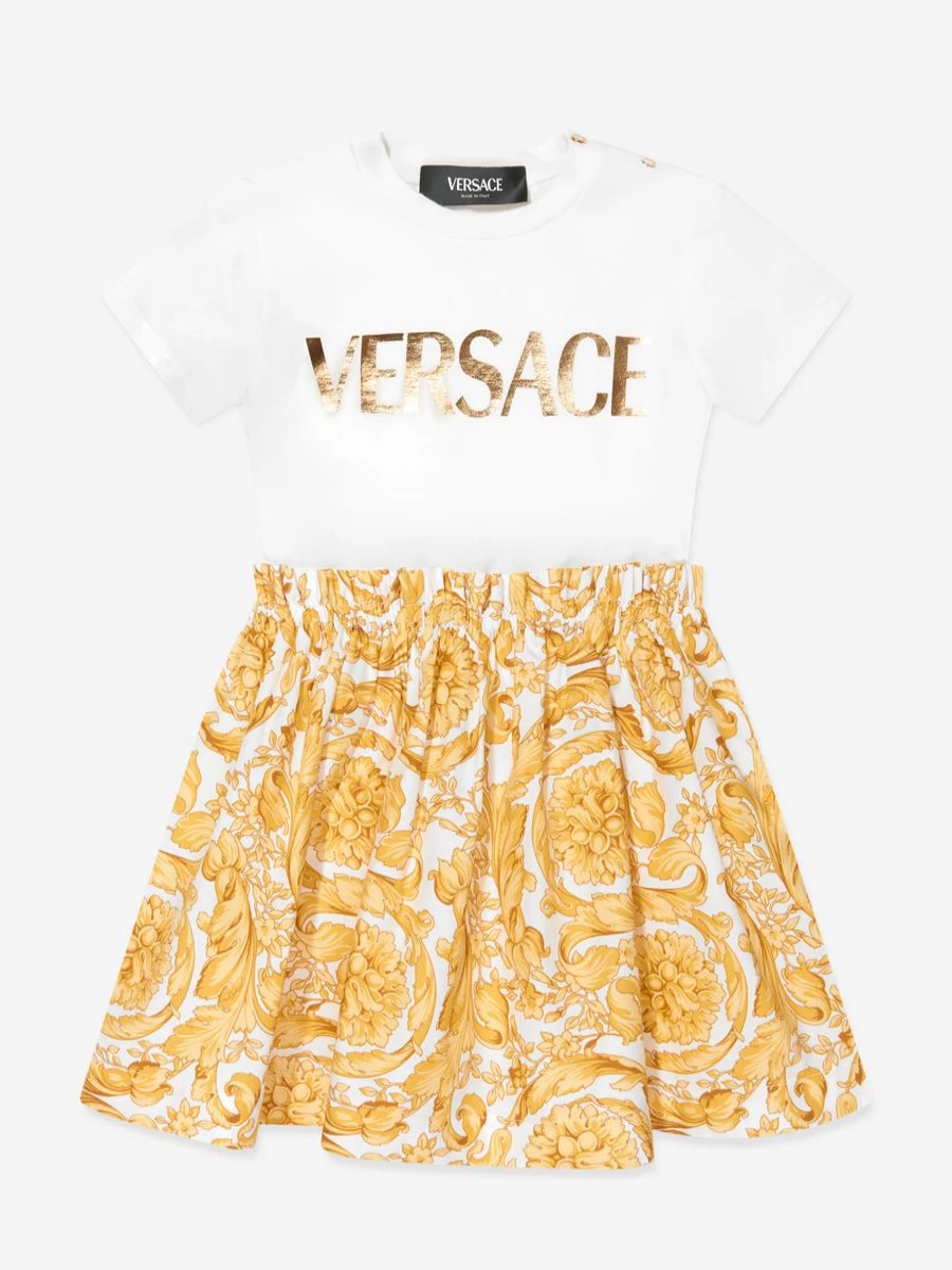 Versace Baby Girls Gold Barocco Logo Jersey Dress