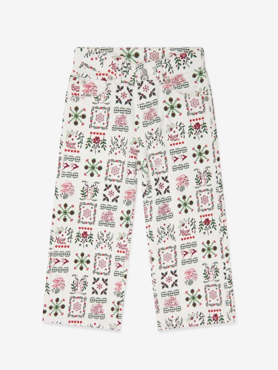 KENZO KIDS Girls Ivory Seasonal Print Trousers for Girls