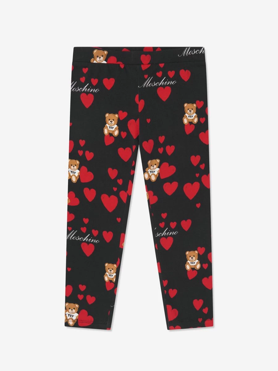 Moschino Kids Girls Black Teddy Bear Heart Print Leggings