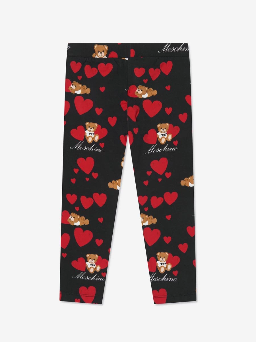 Moschino Kids Girls Black Teddy Bear Heart Print Leggings
