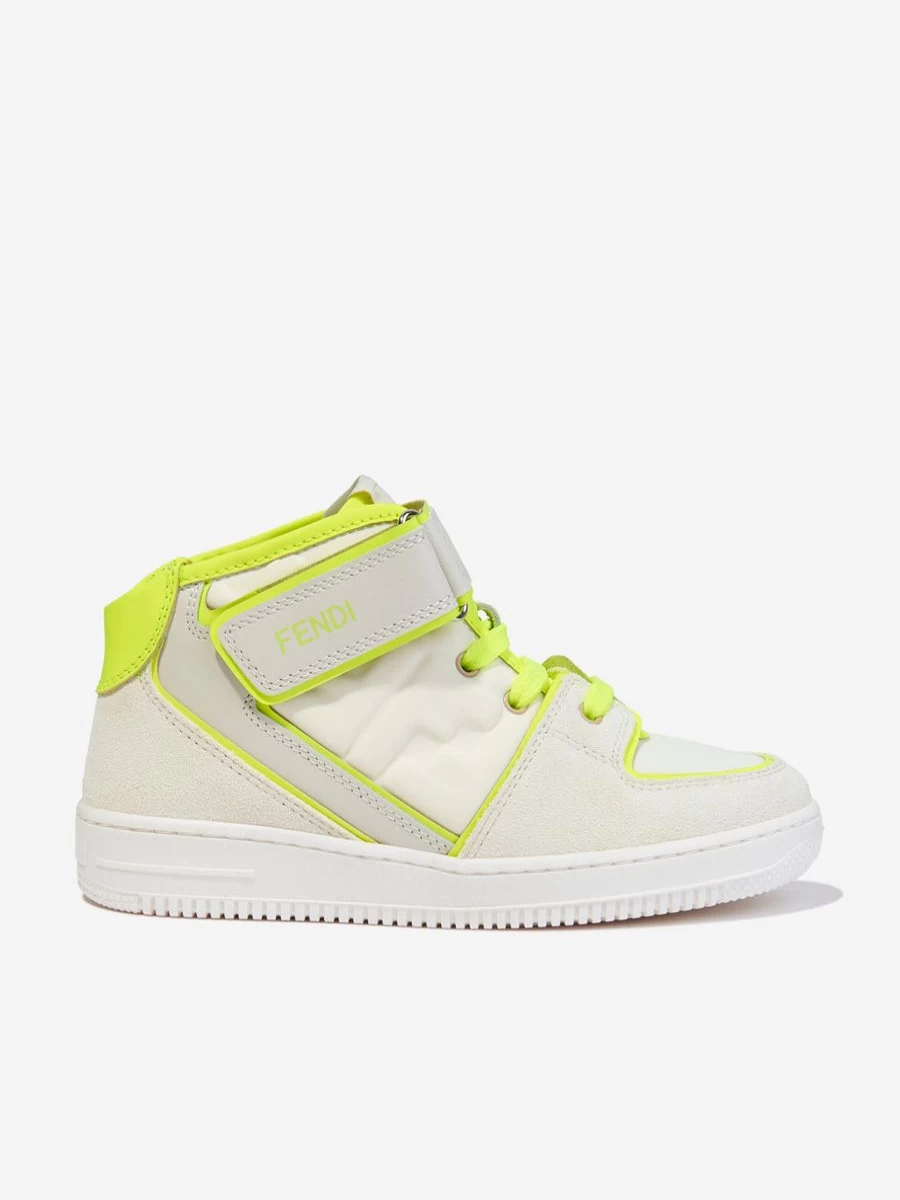 Fendi Kids Boys Ivory Leather Logo Trainers - Stylish Comfort for Little Ones