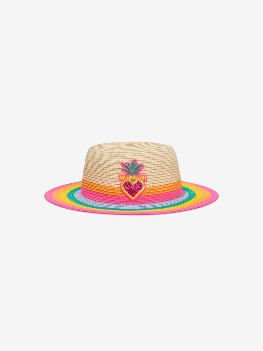 "Billieblush Teen Girls' Multicolored Striped Straw Hat – Summer Fashion Accessory"