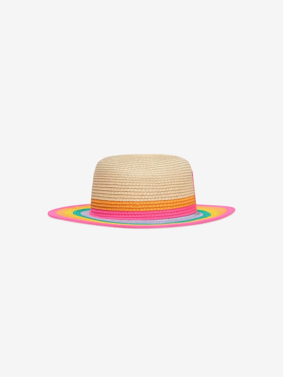"Billieblush Teen Girls' Multicolored Striped Straw Hat – Summer Fashion Accessory"