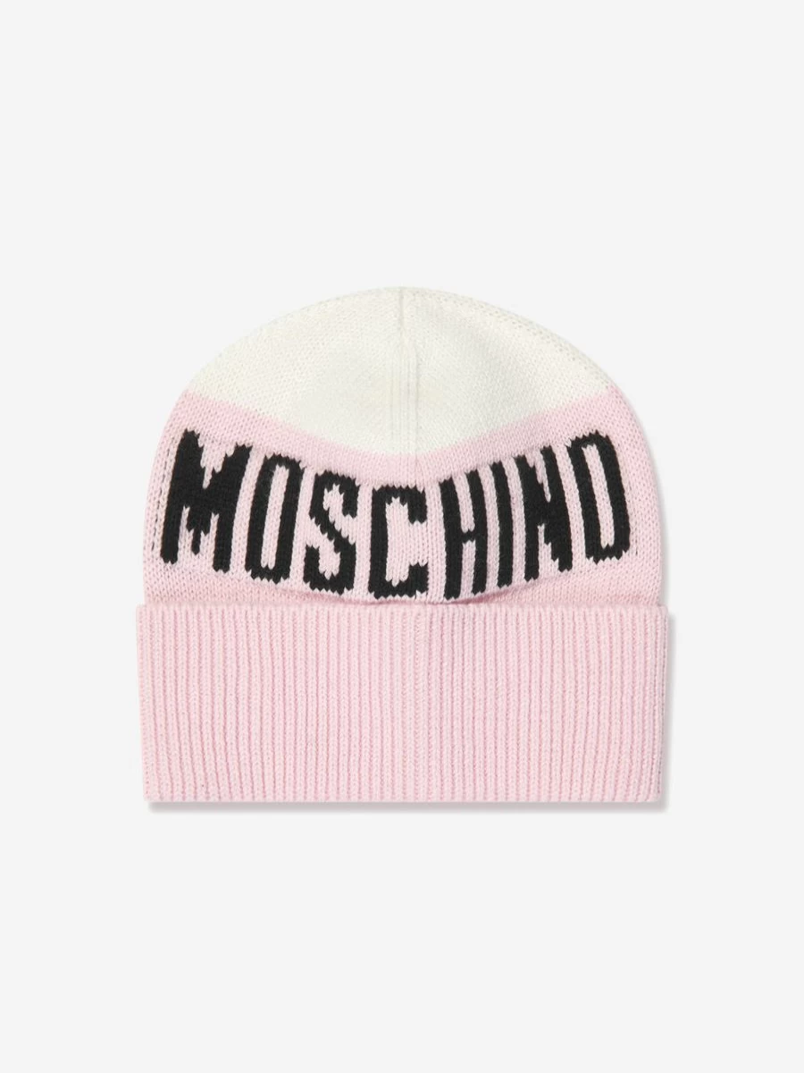 Moschino Kids Teen Pink Knitted Hat and Scarf Set for Girls