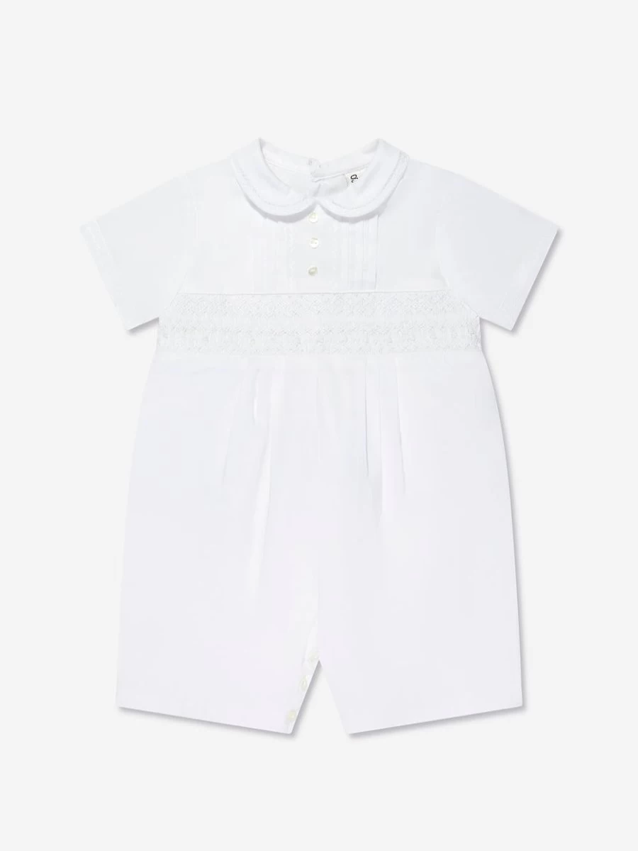 Sarah Louise Baby Boys White Romper - Soft Cotton Summer Outfit