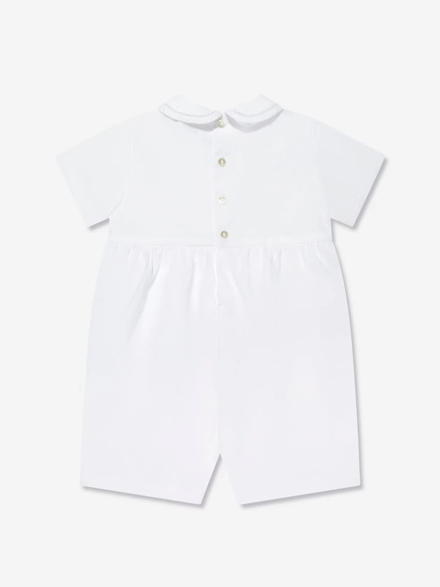 Sarah Louise Baby Boys White Romper - Soft Cotton Summer Outfit