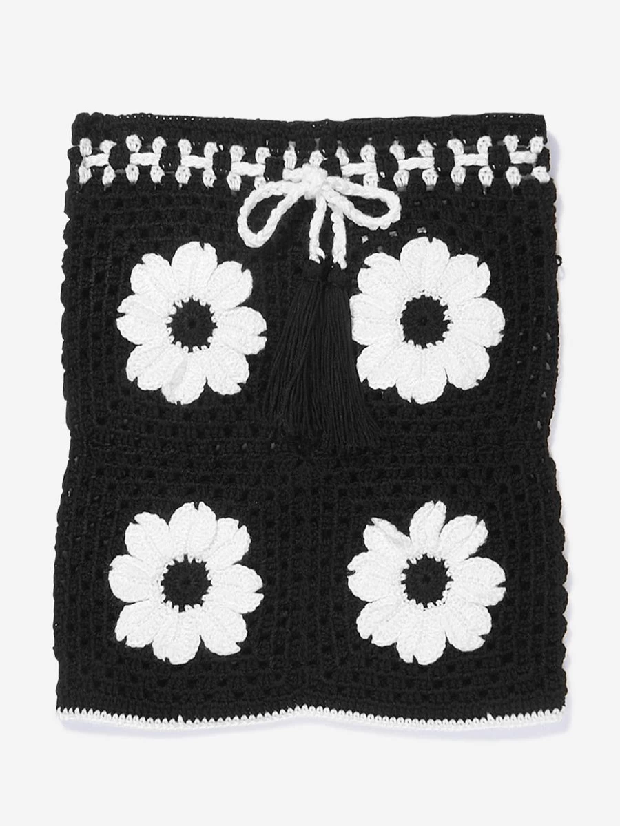 "Nessi Byrd Black Crochet Flower Skirt for Girls – Handmade Oila Design"