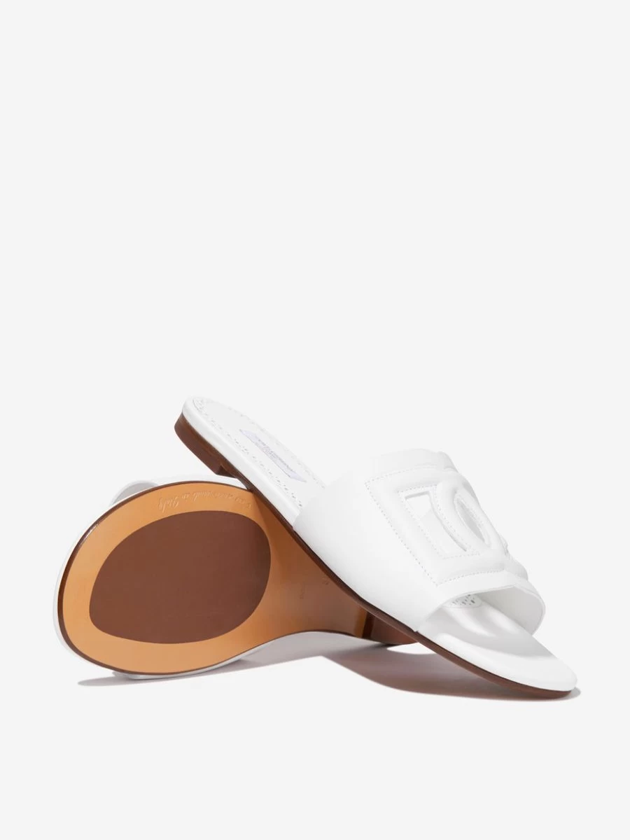 Dolce & Gabbana Kids Teen Girls Leather Sliders with Cut-Out Logo