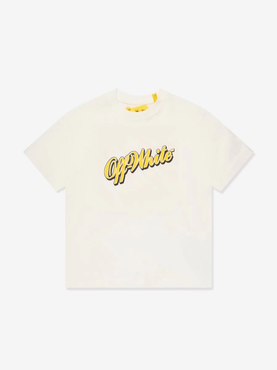 Off-White Boys' Baseball Logo White T-Shirt for Youth Sports Fans