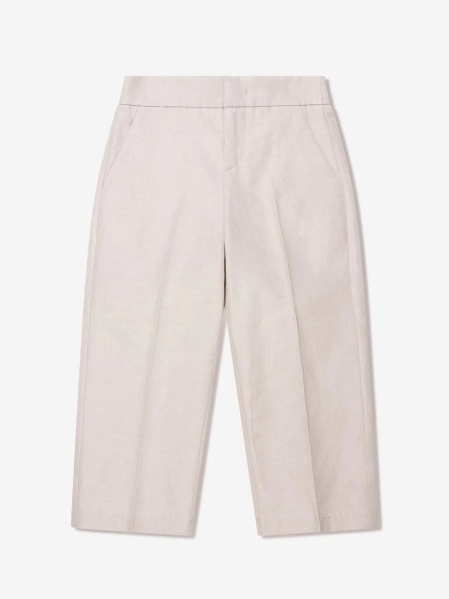 Fendi Kids Teen Beige Cotton-Linen Casual Trousers for Boys