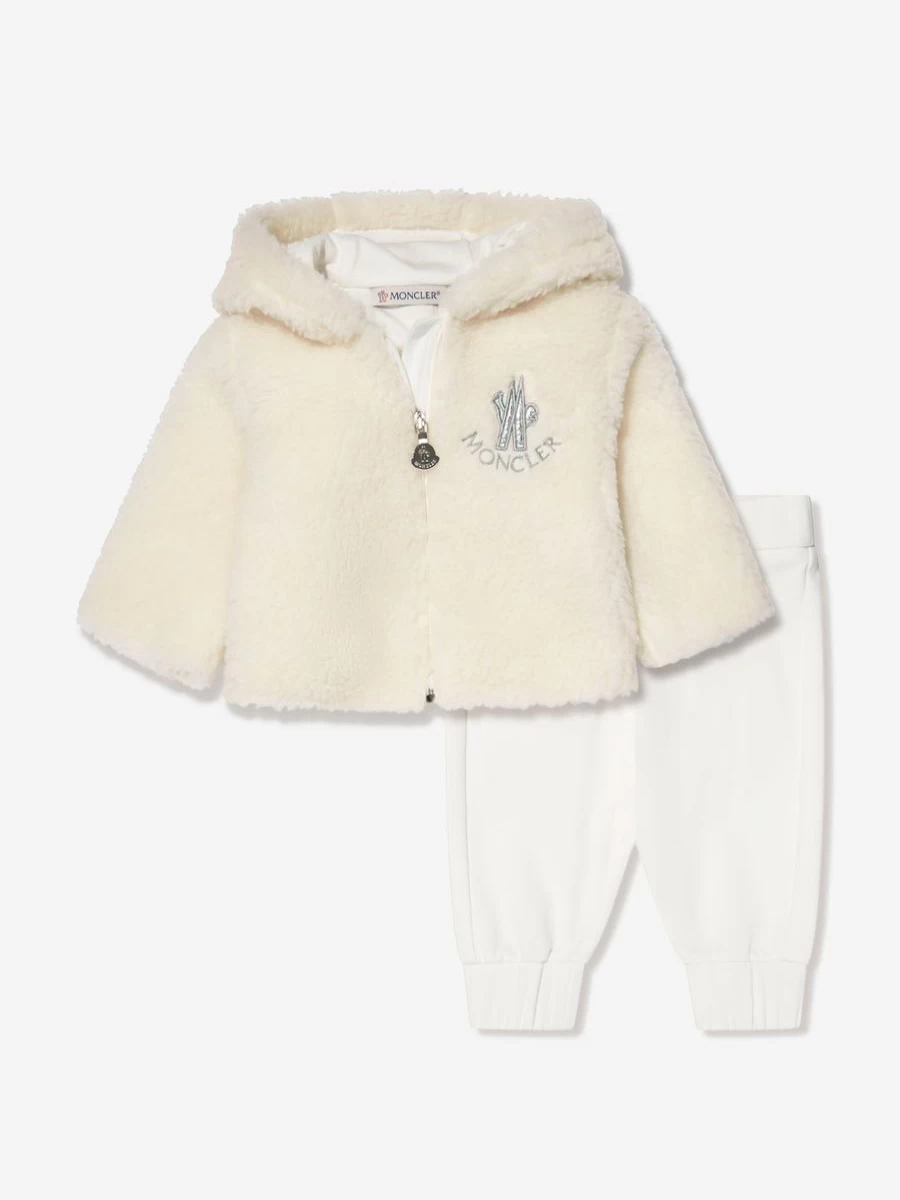 Moncler Enfant Boys Ivory Faux Fur Zip-Up Hoodie and Pants Set