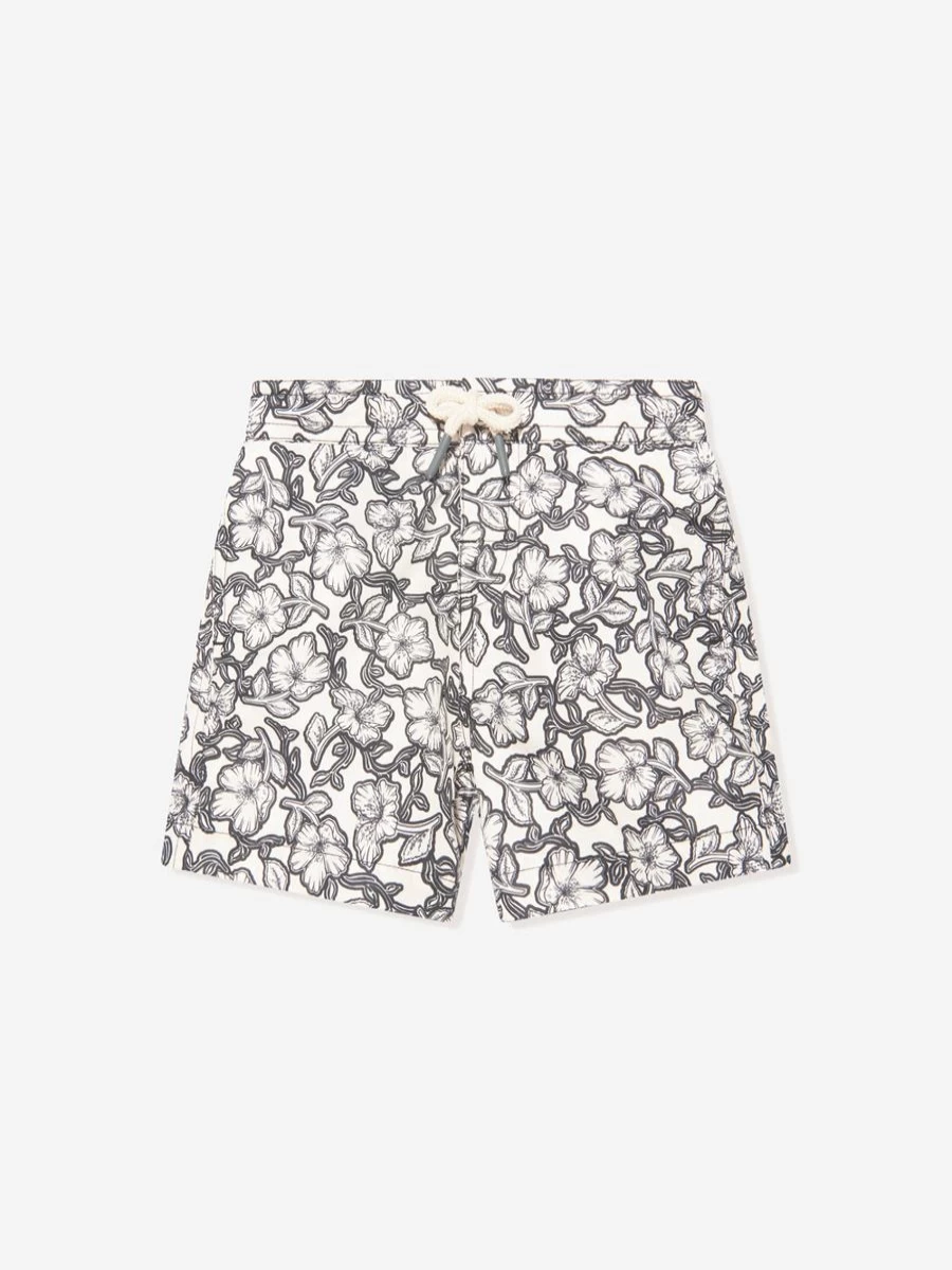 Bonpoint Boys Black Floral Swim Shorts for Summer Beach Vacation