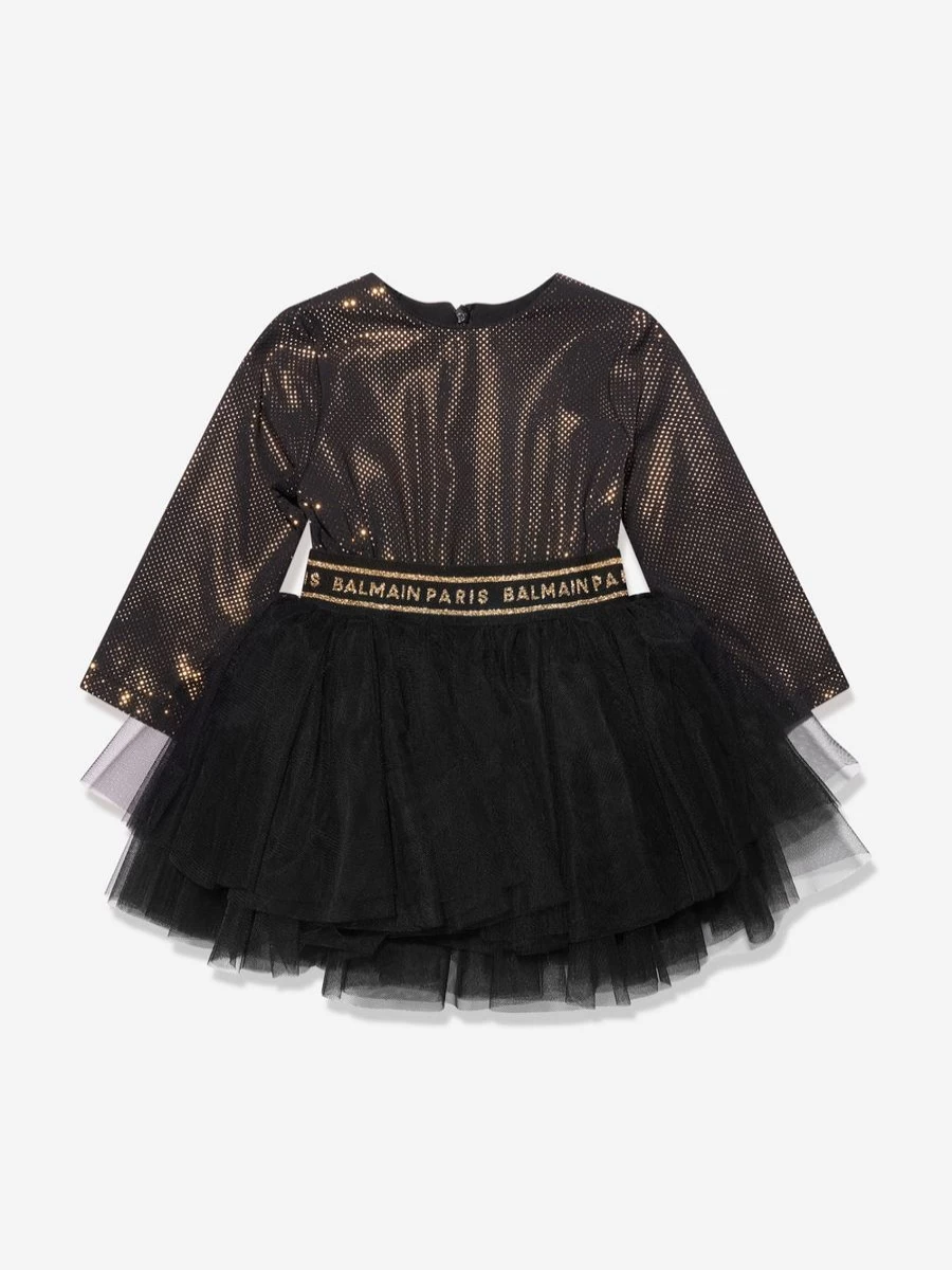Balmain Baby Girls Black Spotted Ruffle Dress - Elegant Party Outfit