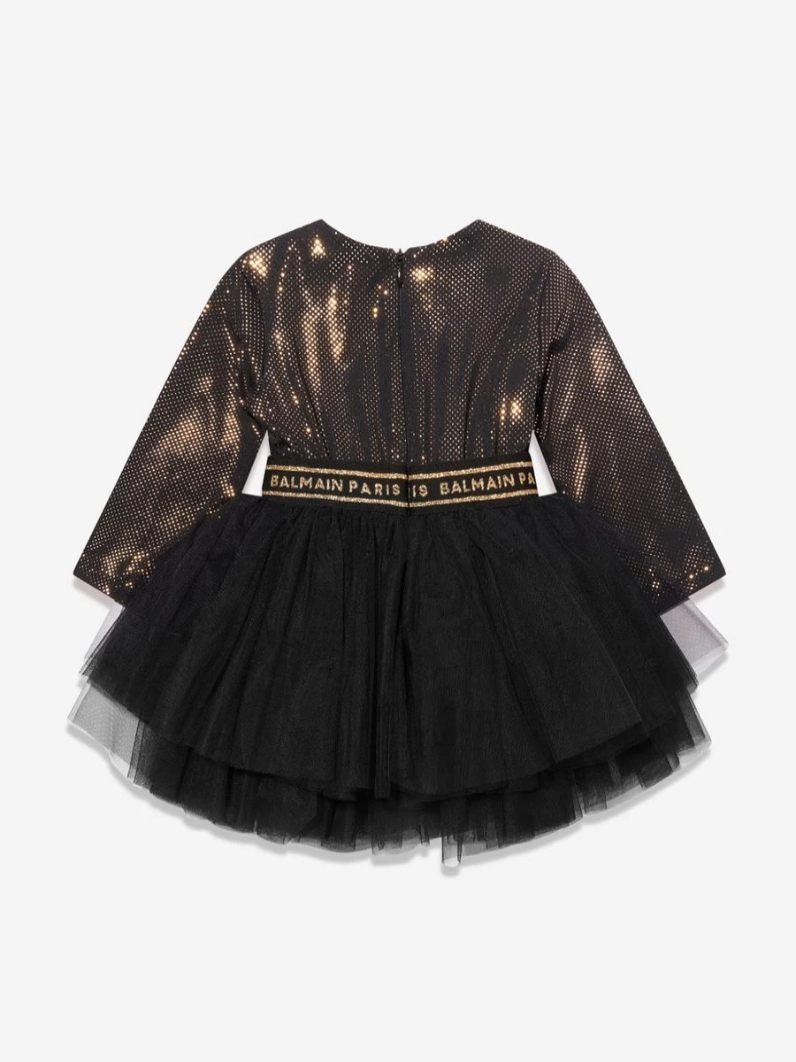 Balmain Baby Girls Black Spotted Ruffle Dress - Elegant Party Outfit