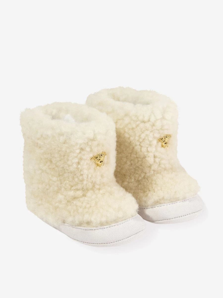 Versace Baby Ivory Sherling & Suede Boots for Infants