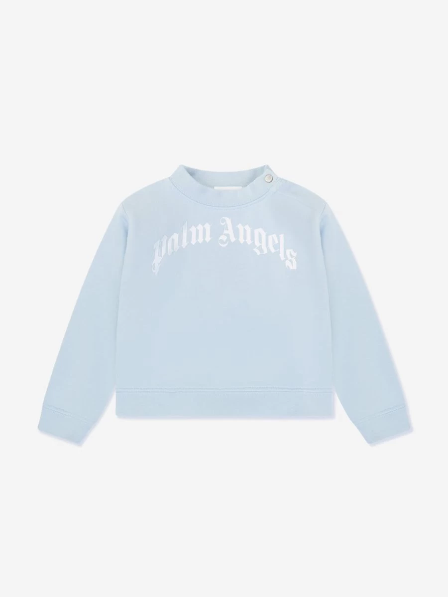 Palm Angels Baby Boys Blue Curved Logo Sweatshirt - Casual Cotton Pullover