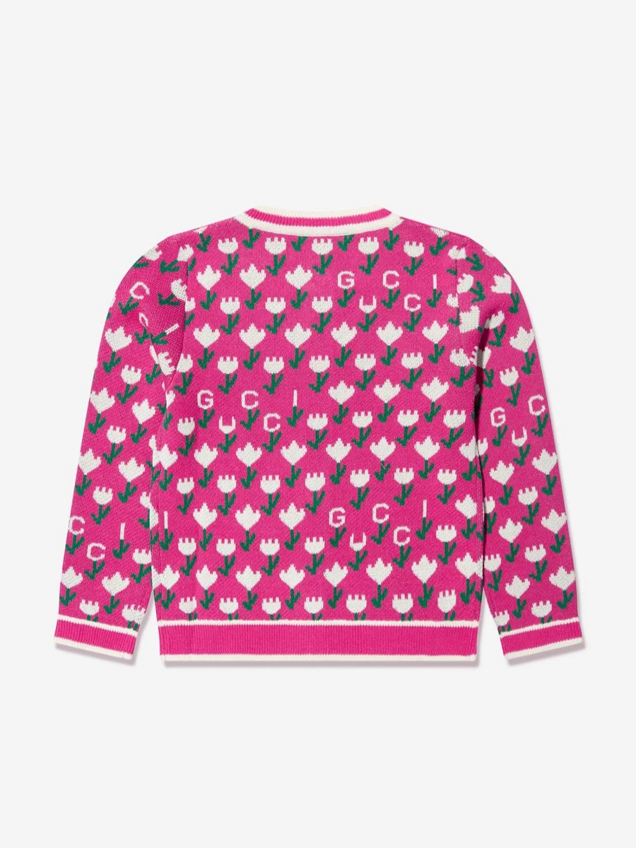 Gucci Kids Pink Knitted Logo Cardigan for Baby Girls