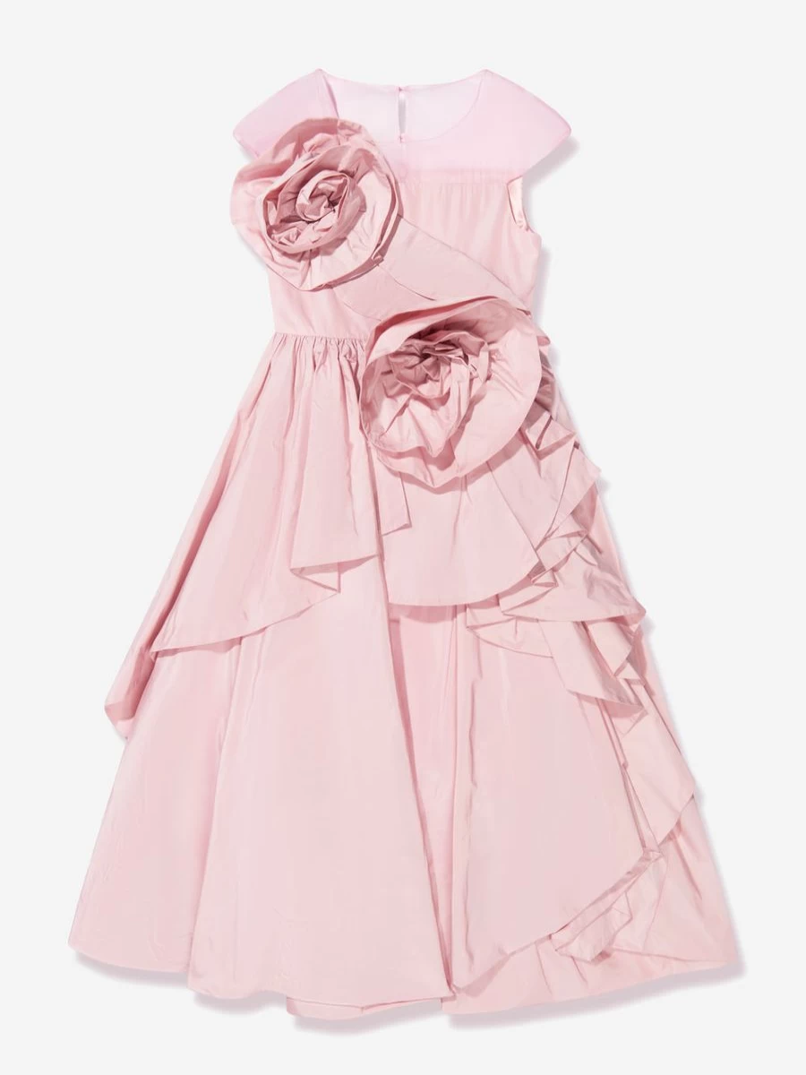 Marchesa Girls Pink Rose Embellished Taffeta Gown - Sculptural Formal Dress