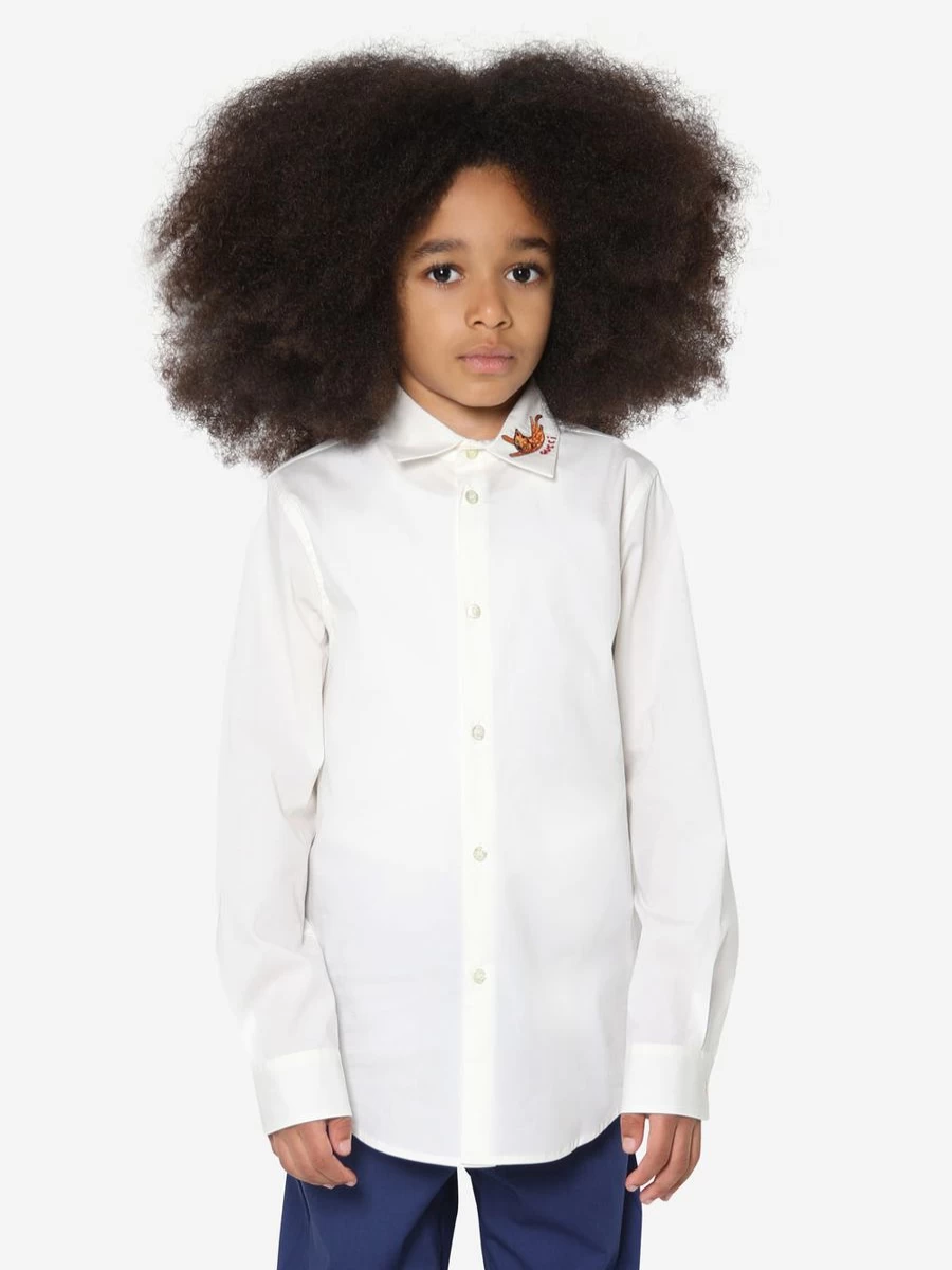 Gucci Kids Boys Ivory Embroidered Long Sleeve Shirt
