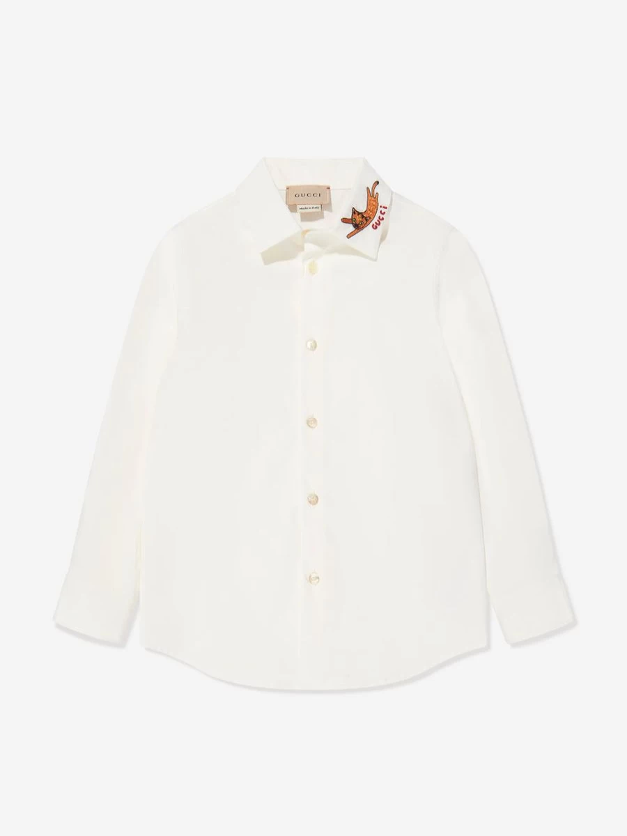 Gucci Kids Boys Ivory Embroidered Long Sleeve Shirt