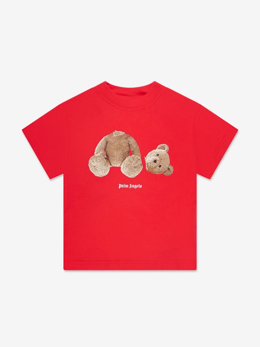 Palm Angels Boys Red Bear Graphic T-Shirt for Kids