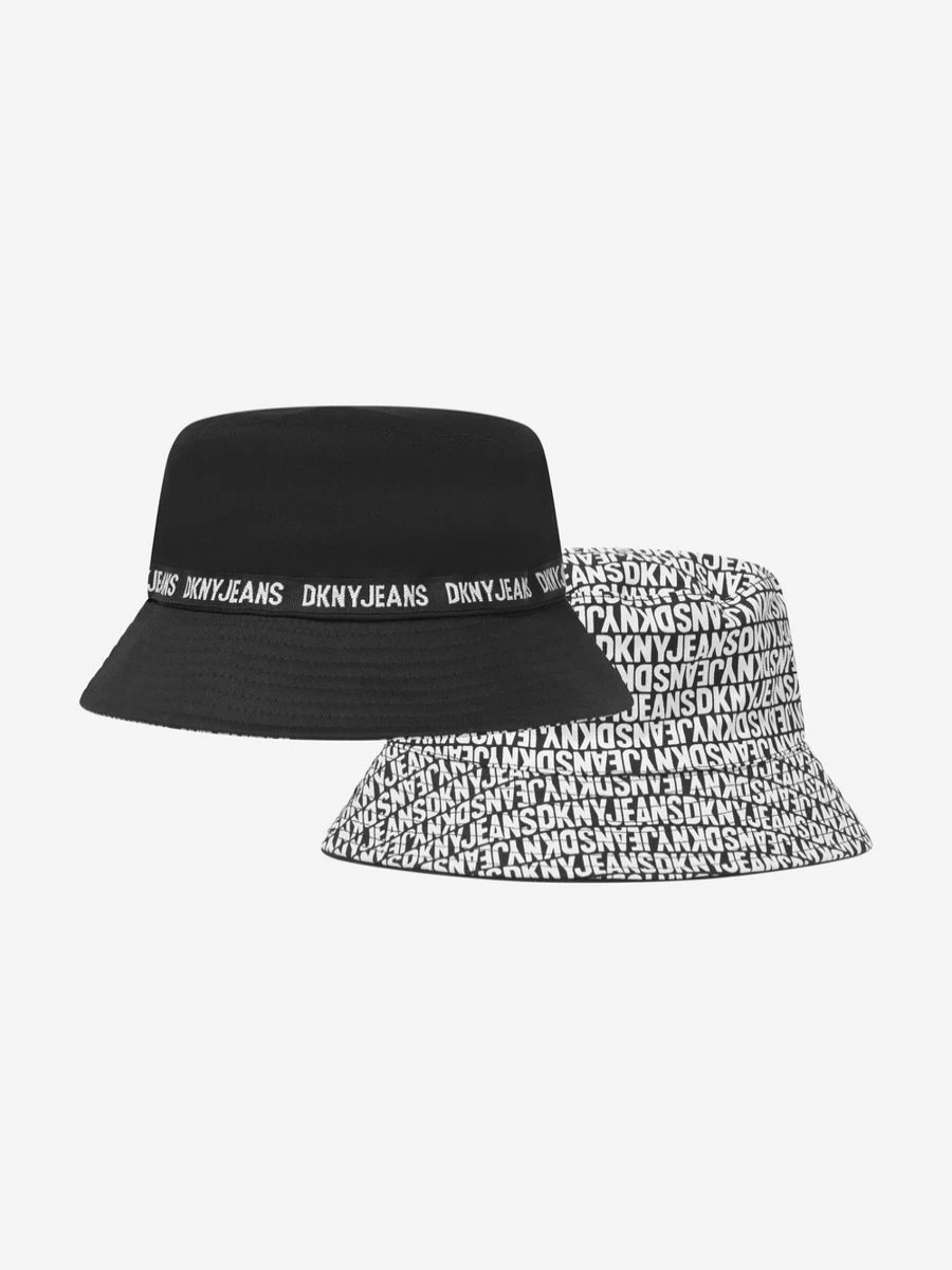 DKNY Teen Black Logo Bucket Hat for Kids - Stylish & Comfortable Unisex Design