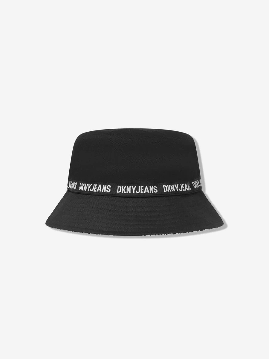 DKNY Teen Black Logo Bucket Hat for Kids - Stylish & Comfortable Unisex Design