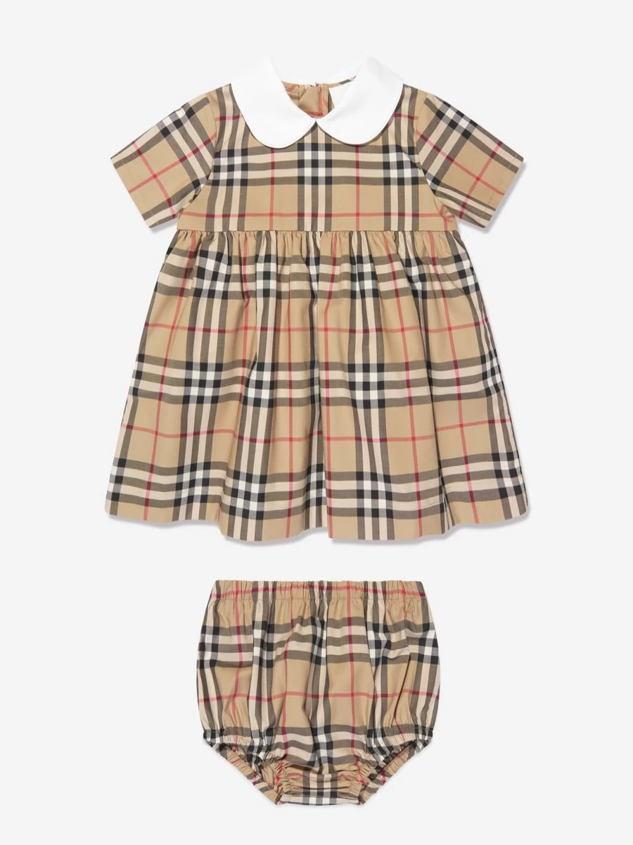 Burberry Kids Baby Girls Geraldine Check Dress in Beige - Classic Archive Design