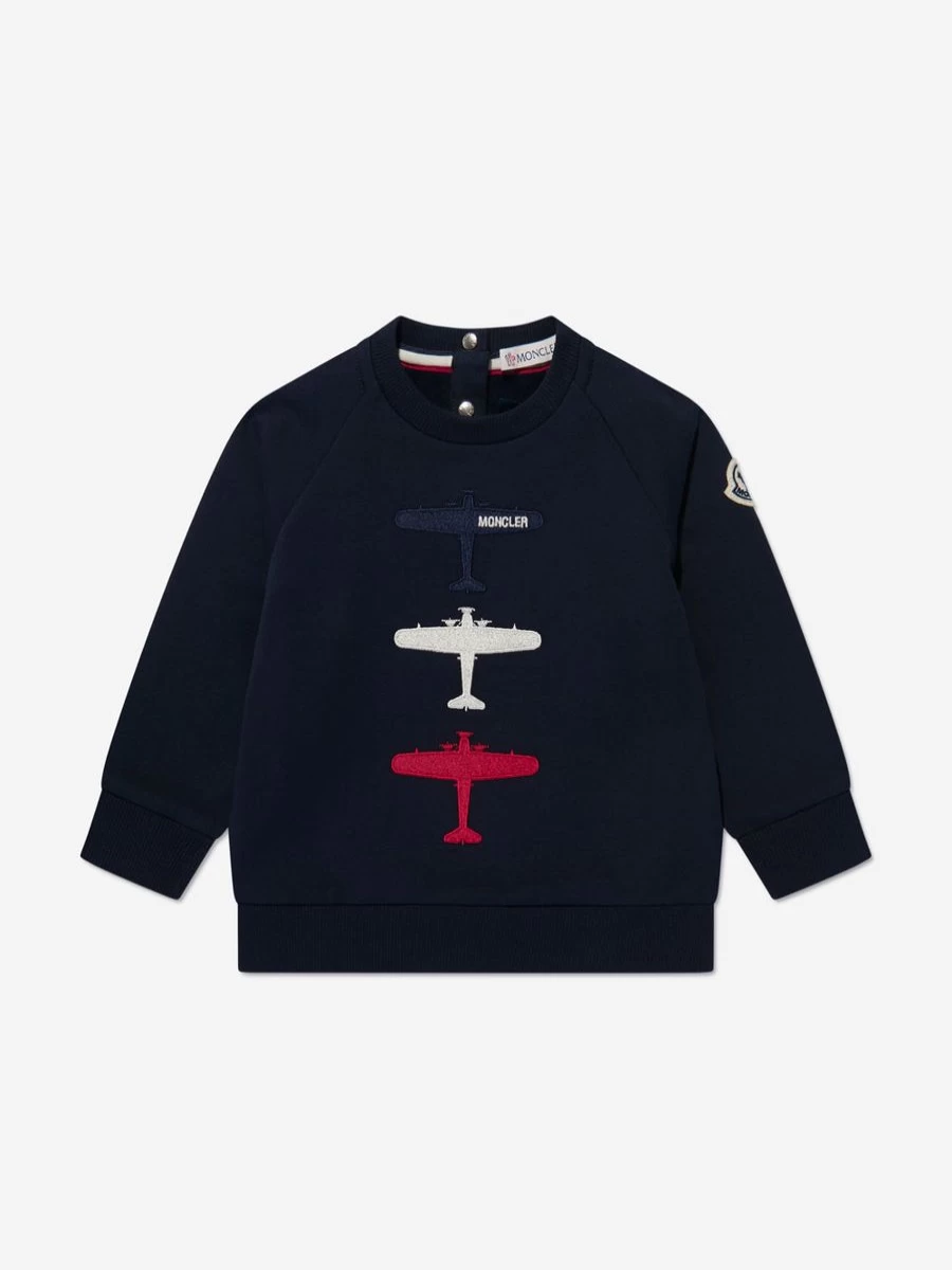 Moncler Enfant Baby Boys Navy Airplane Print Sweatshirt - Cute Plane Design Pullover