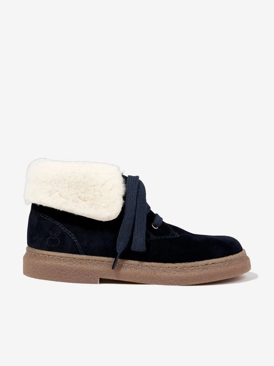 Pom D'Api Girls' Navy Blue Sheepskin Trix Fur Winter Boots for Kids
