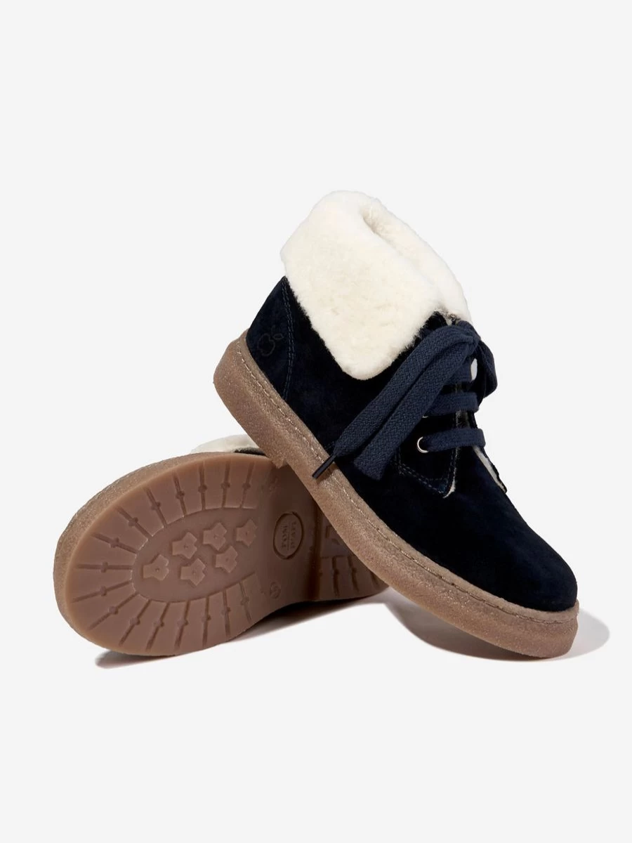 Pom D'Api Girls' Navy Blue Sheepskin Trix Fur Winter Boots for Kids