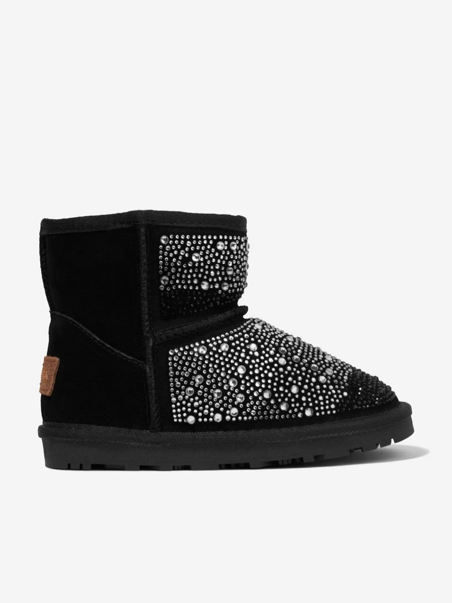 Monnalisa Girls Black Diamante Embellished Boots for Stylish Kids Fashion
