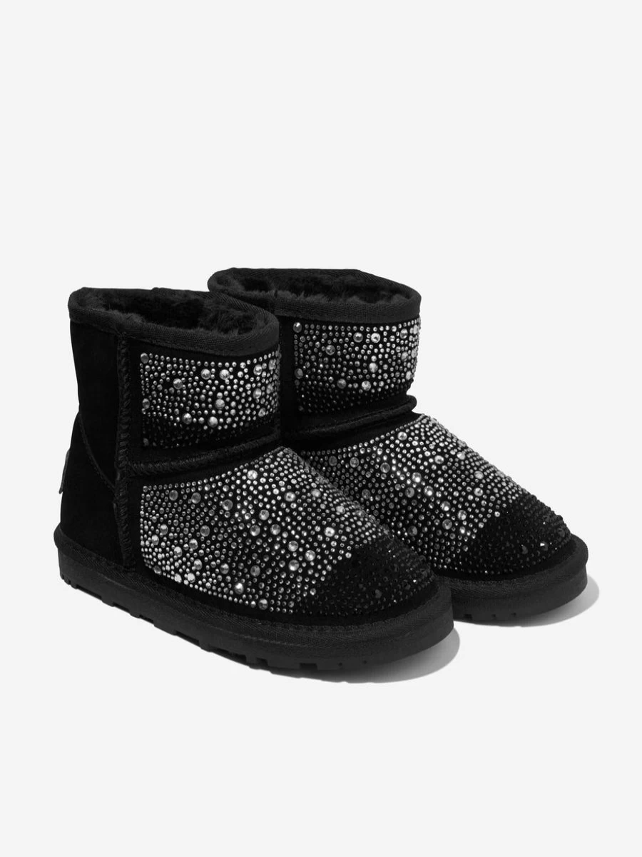 Monnalisa Girls Black Diamante Embellished Boots for Stylish Kids Fashion