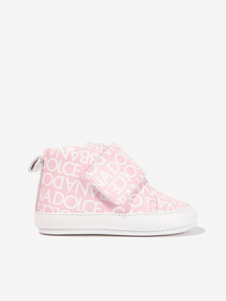 Dolce & Gabbana Kids Baby Girls Pink Leather Logo Pre-Walker Shoes
