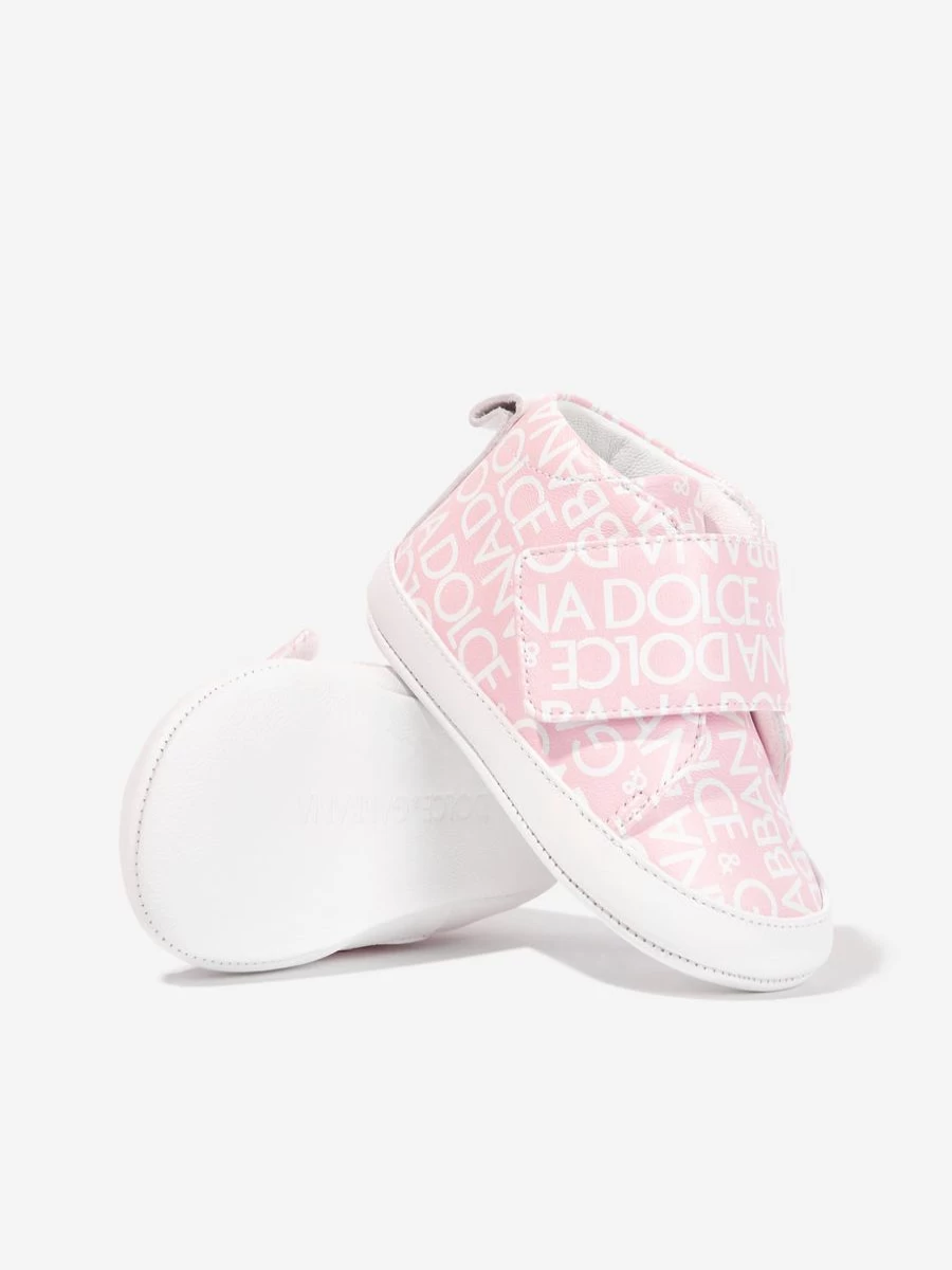 Dolce & Gabbana Kids Baby Girls Pink Leather Logo Pre-Walker Shoes