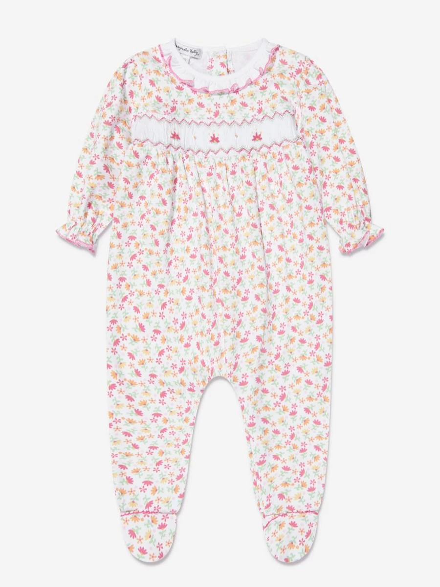 Magnolia Baby Girls Pink Smocked Babygrow - Soft & Comfortable Infant Romper